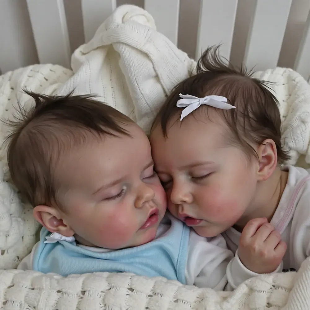 17" Reborn Baby Doll Twins Boy and Girl Debbie and Deborah Lifelike Sleeping Newborn, photograph 5