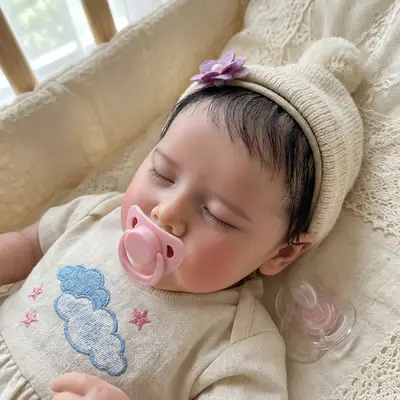 17" Reborn Baby Girl with Closed Eyes, Newborn Doll with Hand-Rooted Brown Hair