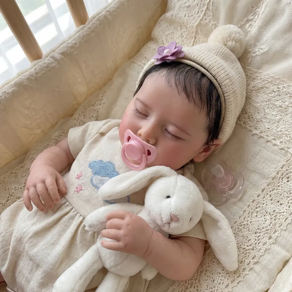 17" Reborn Baby Girl with Closed Eyes, Newborn Doll with Hand-Rooted Brown Hair, photograph 5