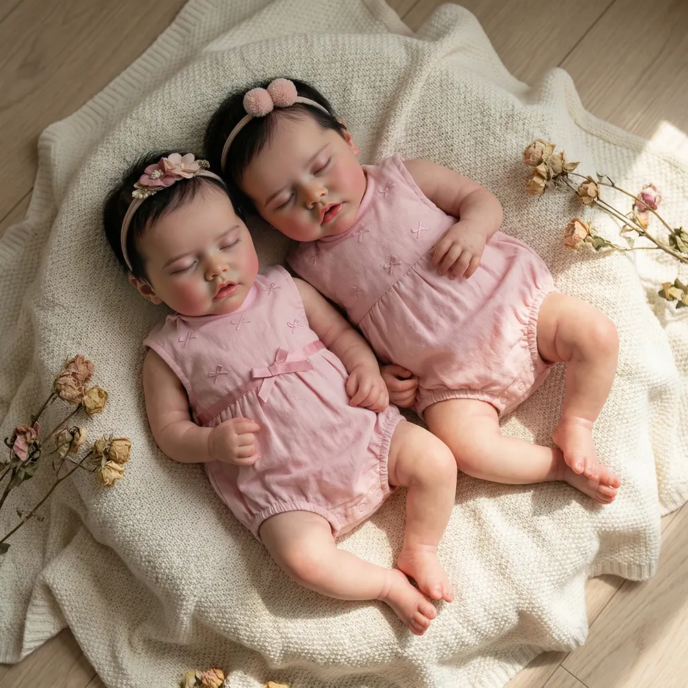17" Reborn Baby Twins with Rosy Round Face, Newborn Girls with Realistic Details