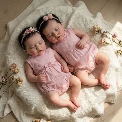 17" Reborn Baby Twins with Rosy Round Face, Newborn Girls with Realistic Details