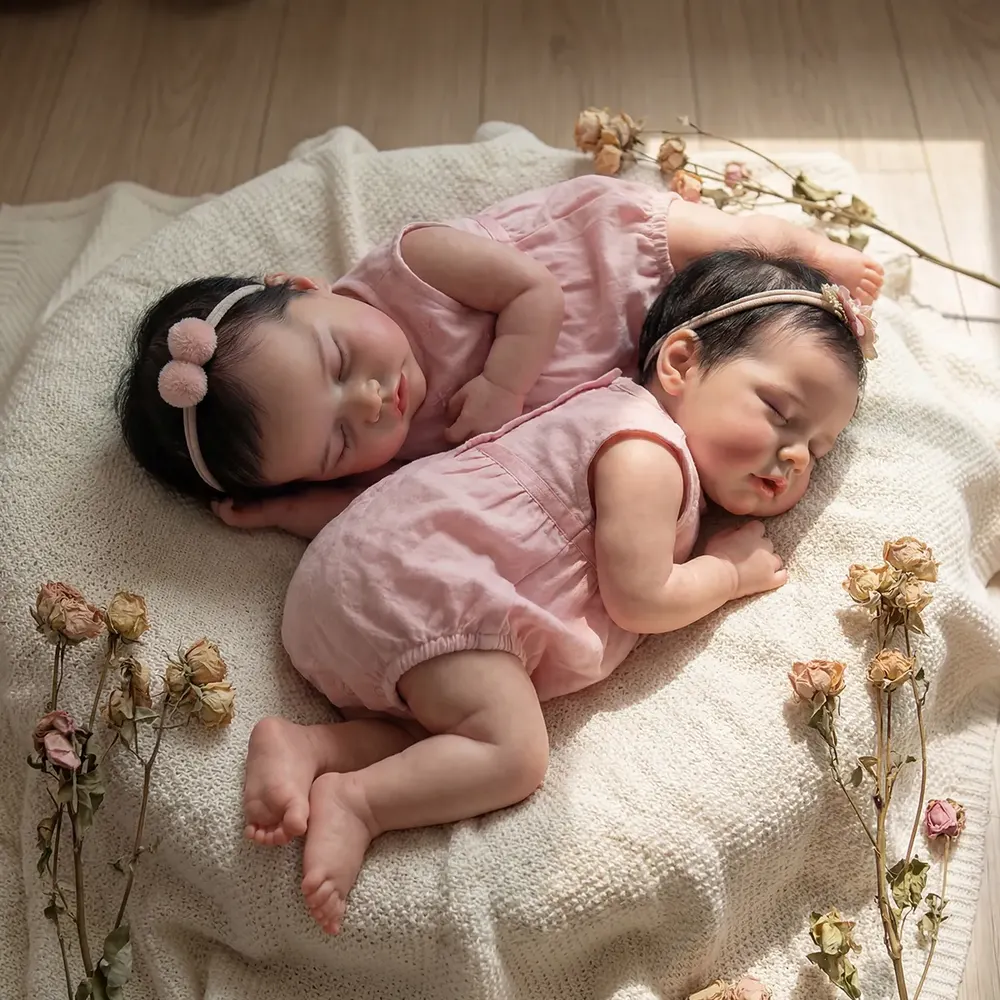 17" Reborn Baby Twins with Rosy Round Face, Newborn Girls with Realistic Details, photograph 2