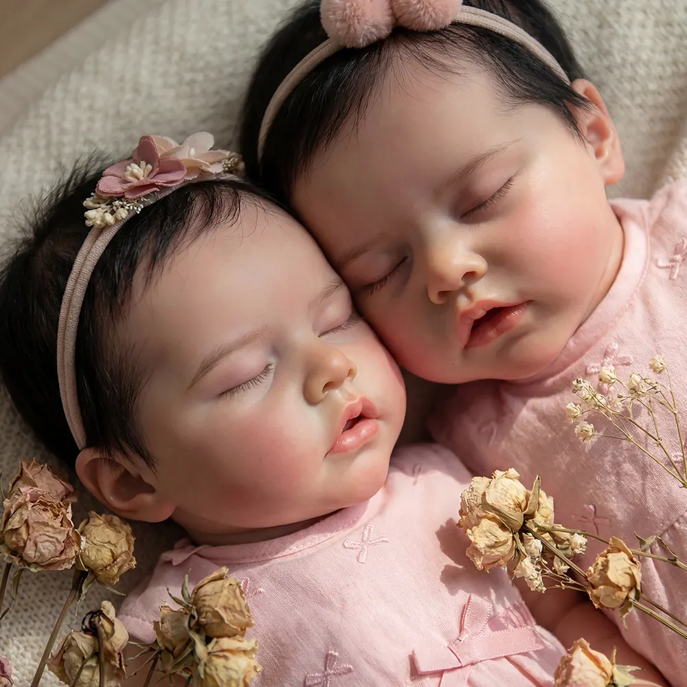 17" Reborn Baby Twins with Rosy Round Face, Newborn Girls with Realistic Details, photograph 3