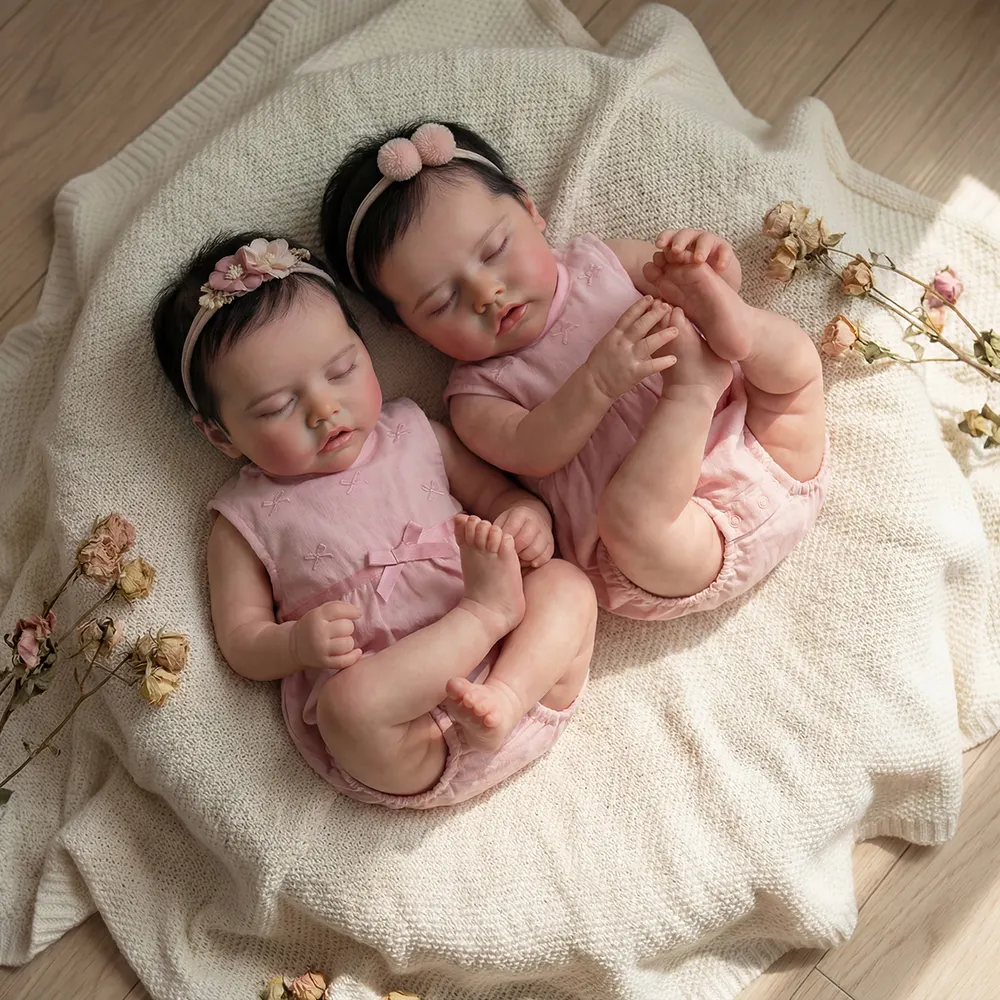 17" Reborn Baby Twins with Rosy Round Face, Newborn Girls with Realistic Details, photograph 4