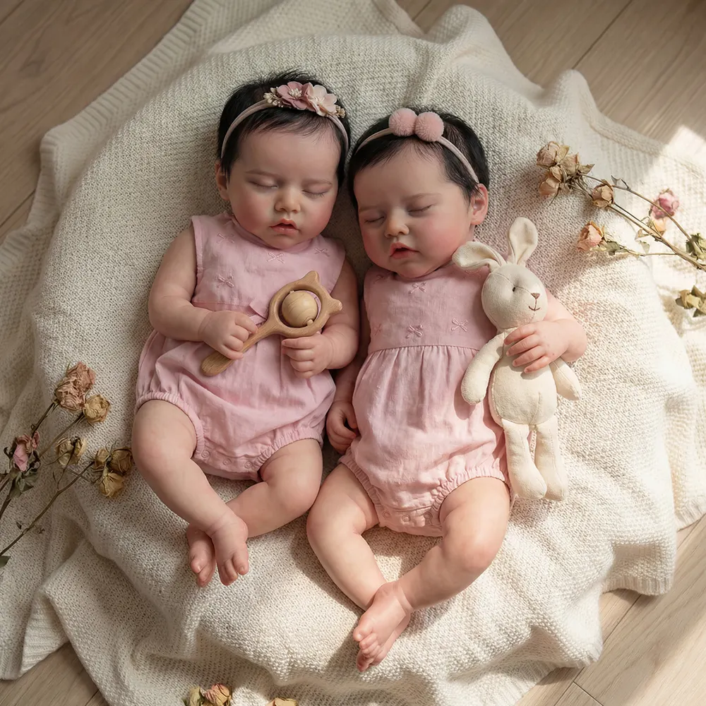 17" Reborn Baby Twins with Rosy Round Face, Newborn Girls with Realistic Details, photograph 5