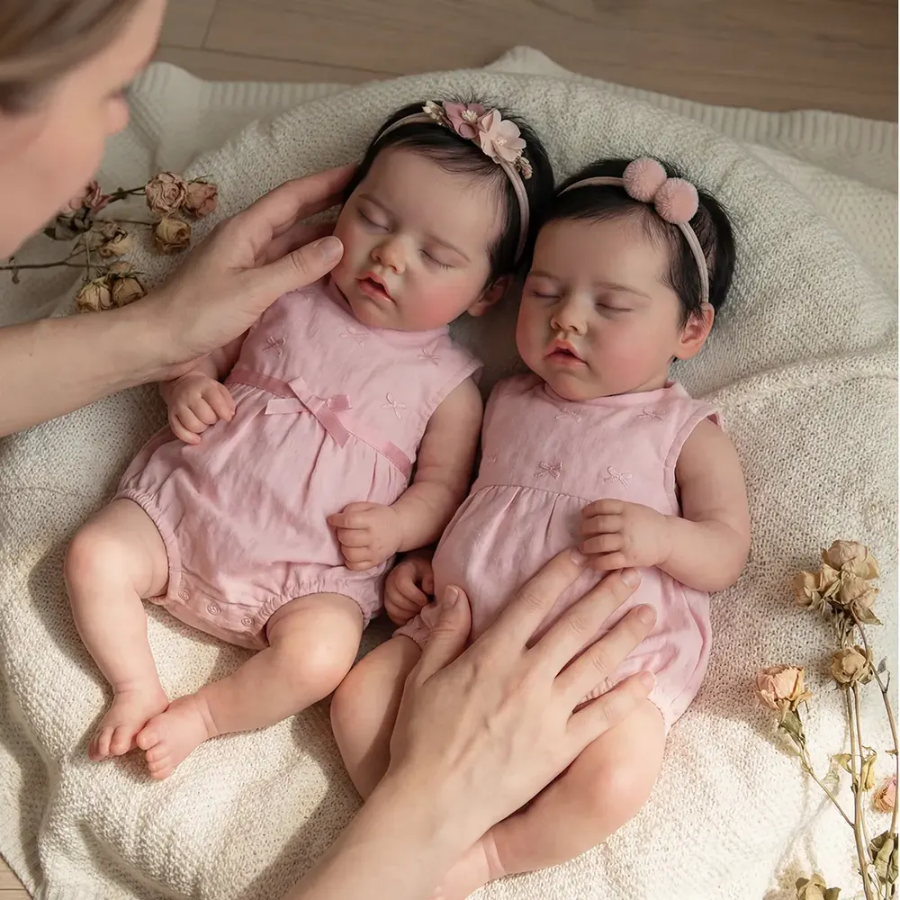 17" Reborn Baby Twins with Rosy Round Face, Newborn Girls with Realistic Details, photograph 6
