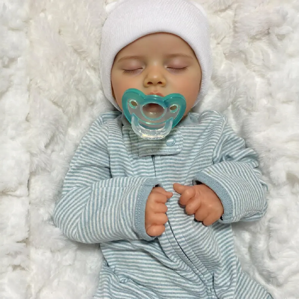 17" Soft Vinyl Newborn Girl Doll with Painted Hair and Closed Eyes Equipped