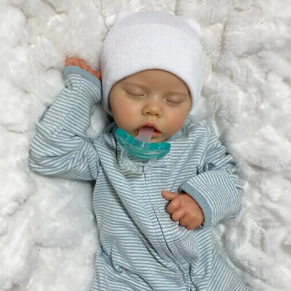17" Soft Vinyl Newborn Girl Doll with Painted Hair and Closed Eyes Equipped, photograph 4