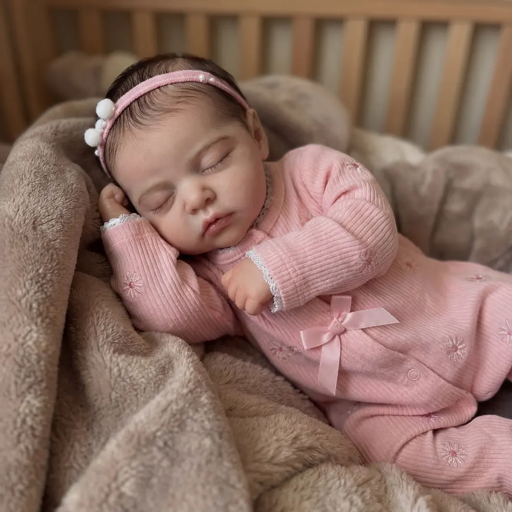 17" Super Lovely Named Yvaine Sleeping Newborn Reborn Baby Doll Girl with Brown Hair, photograph 2