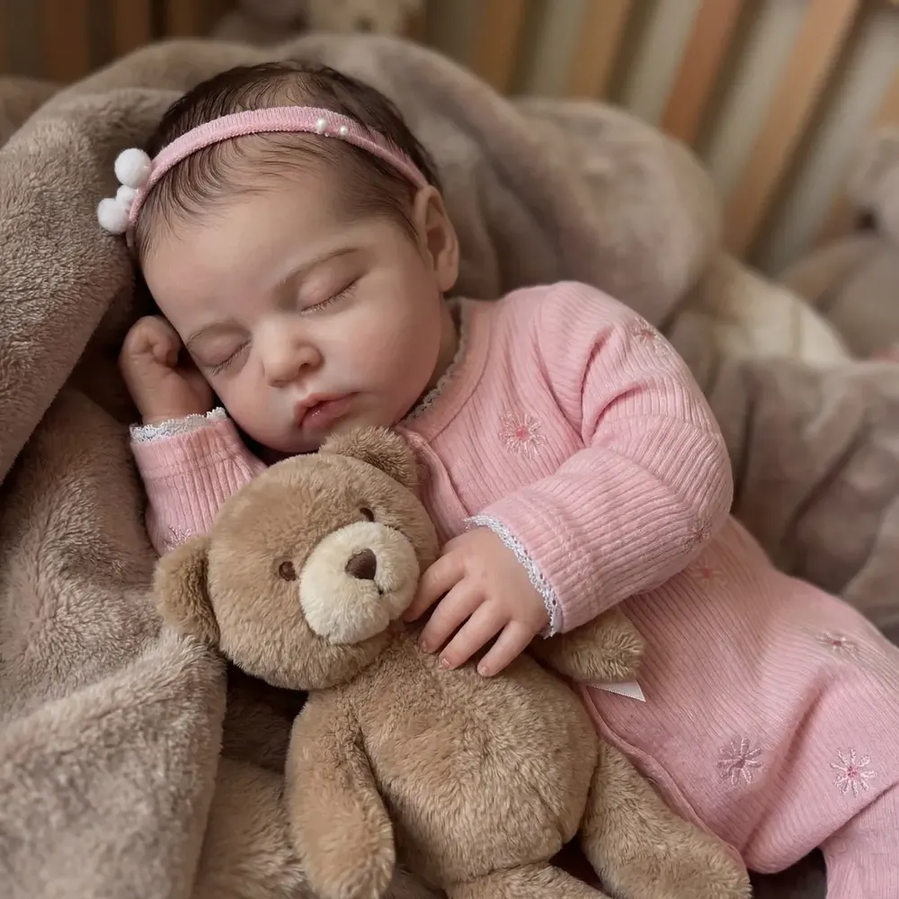 17" Super Lovely Named Yvaine Sleeping Newborn Reborn Baby Doll Girl with Brown Hair, photograph 3