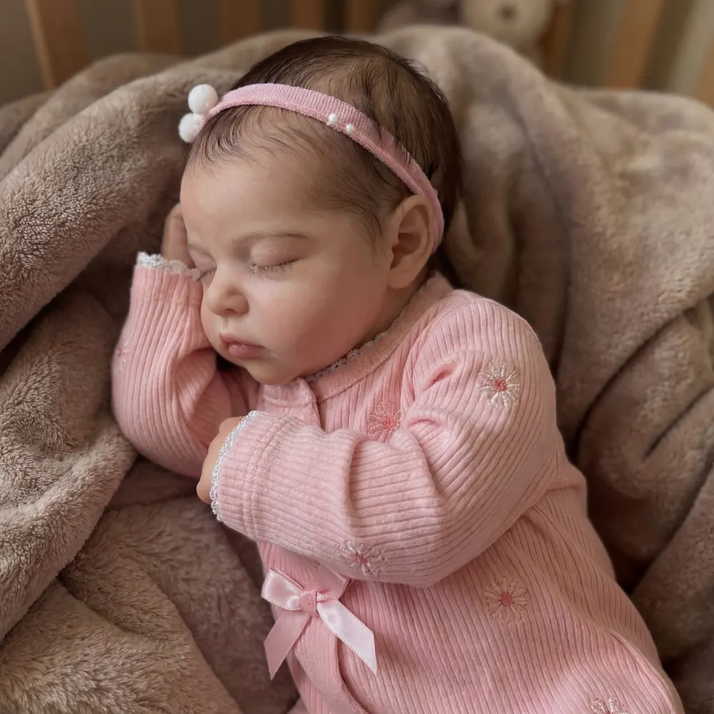 17" Super Lovely Named Yvaine Sleeping Newborn Reborn Baby Doll Girl with Brown Hair, photograph 5