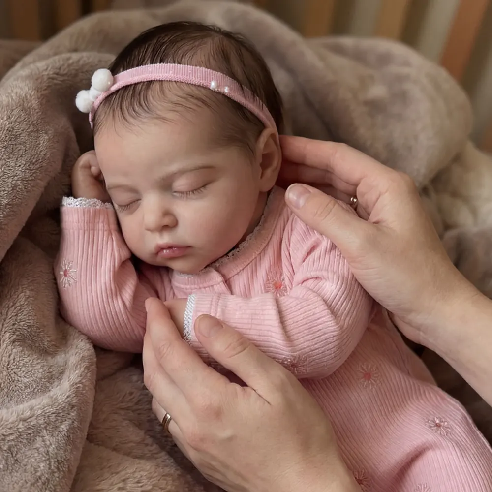 17" Super Lovely Named Yvaine Sleeping Newborn Reborn Baby Doll Girl with Brown Hair, photograph 6