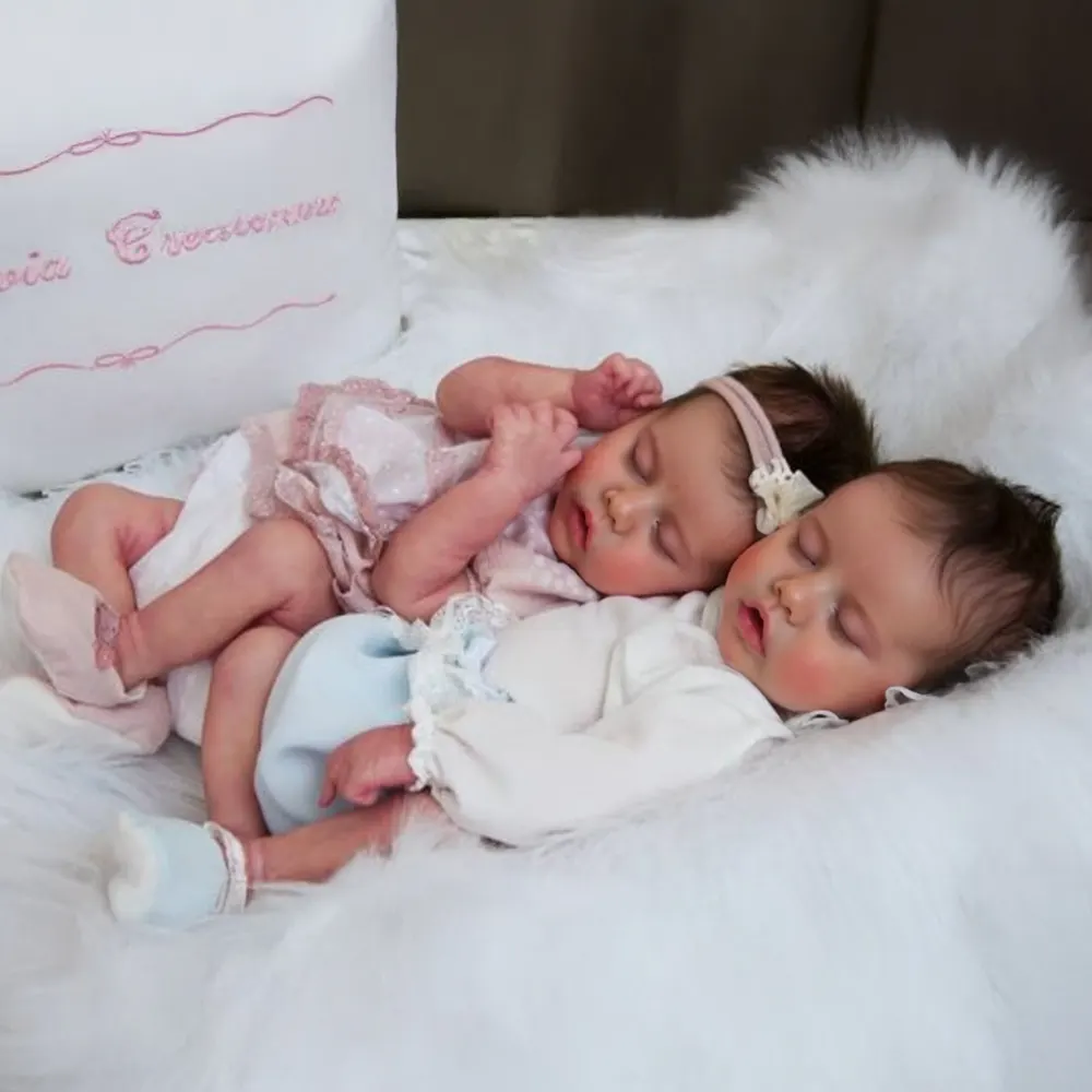 17" Sweet Sleeping Dreams Reborn Twins Boy and Girl Maren and Monica Truly Silicone, photograph 3