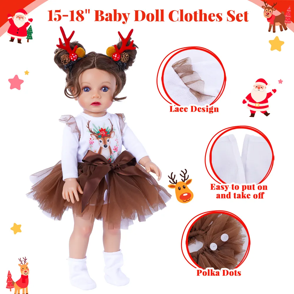 18" Sweet Girl Christmas Reindeer Tulle Skirt Set 3 Pieces, photograph 4