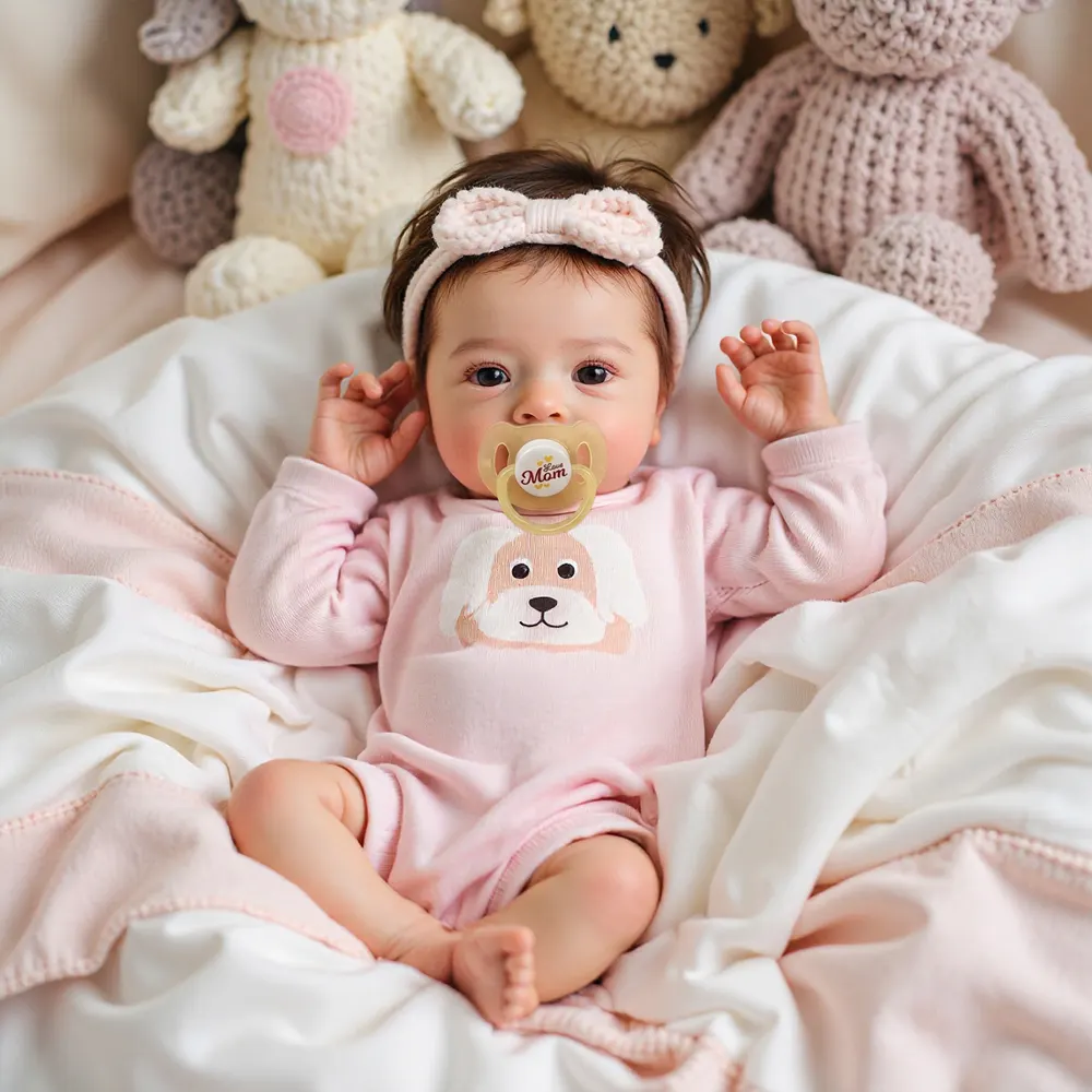18" Real Cute Lifelike Awake Reborn Newborn Doll Named Novara with Brown Hair, photograph 2