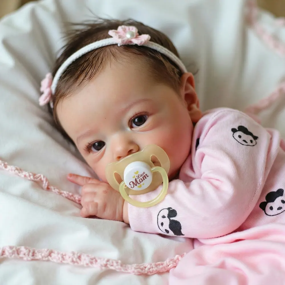 18" Real Cute Lifelike Awake Reborn Newborn Doll Named Novara with Brown Hair, photograph 3