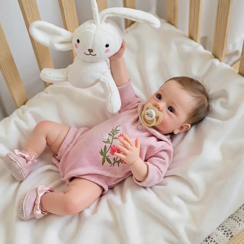 18" Real Lifelike Cute Awake Reborn Newborn Doll Named Cilara with Brown Hair, photograph 3