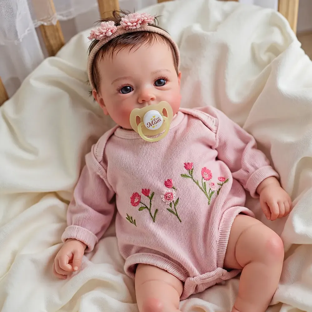18" Real Lifelike Cute Awake Reborn Newborn Doll Named Cilara with Brown Hair, photograph 5