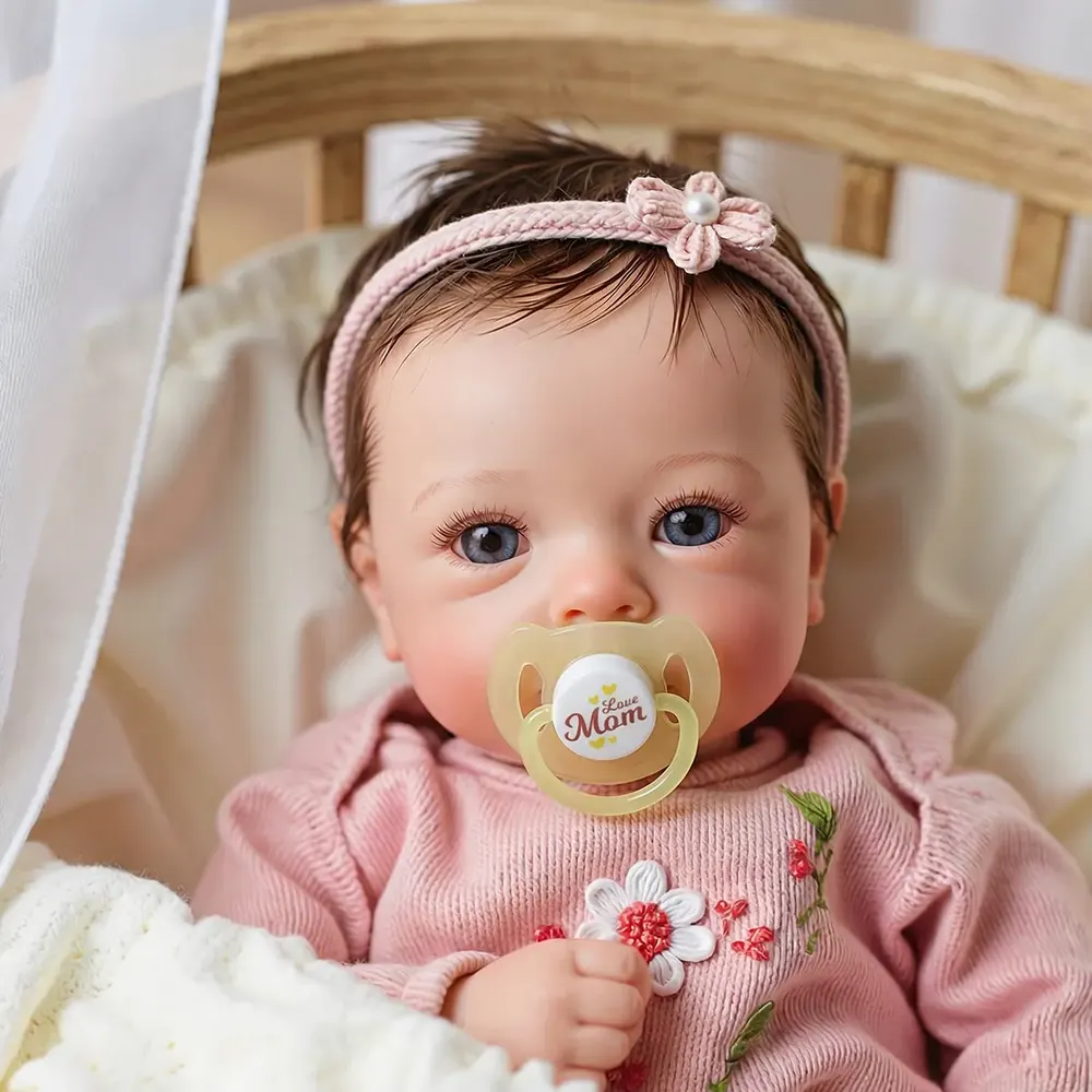 18" Real Lifelike Cute Awake Reborn Newborn Doll Named Cilara with Brown Hair, photograph 6