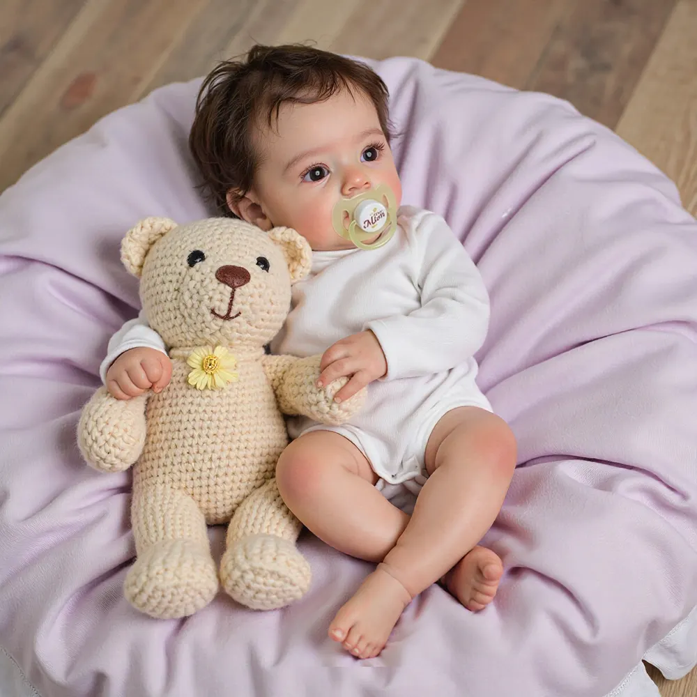 18" Real Lifelike Cute Awake Reborn Newborn Doll Named Elric with Brown Hair, photograph 4