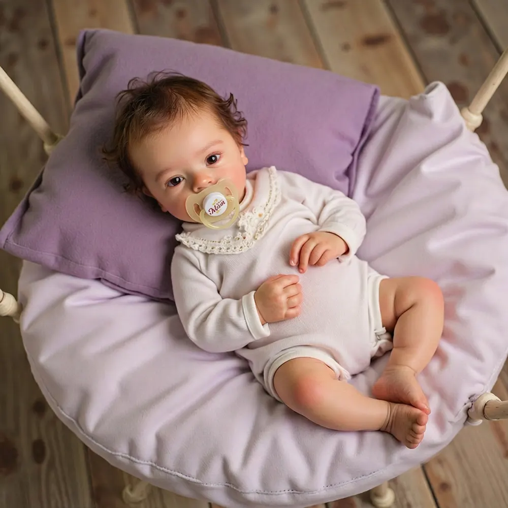 18" Real Lifelike Cute Awake Reborn Newborn Doll Named Elric with Brown Hair, photograph 5