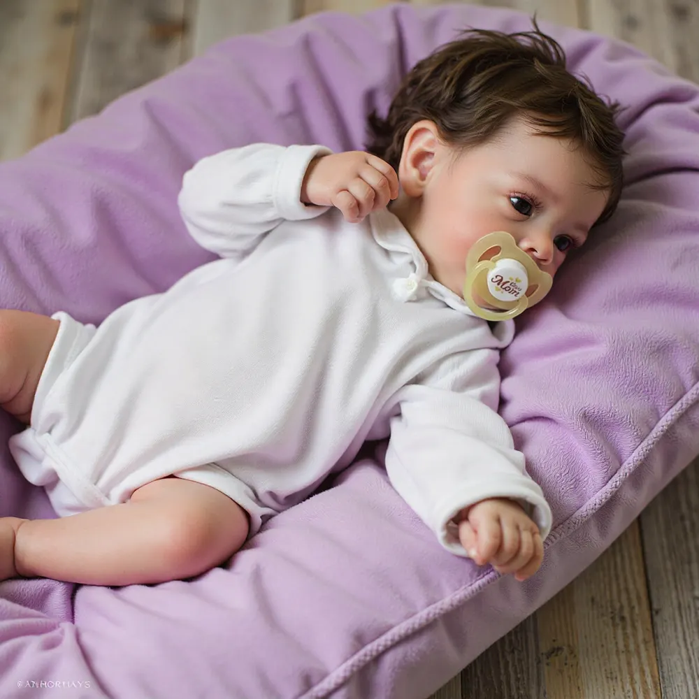 18" Real Lifelike Cute Awake Reborn Newborn Doll Named Elric with Brown Hair, photograph 6