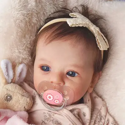 18" Realistic and Cute Reborn Baby Girl Bright Eyes Opened with Brown Hair