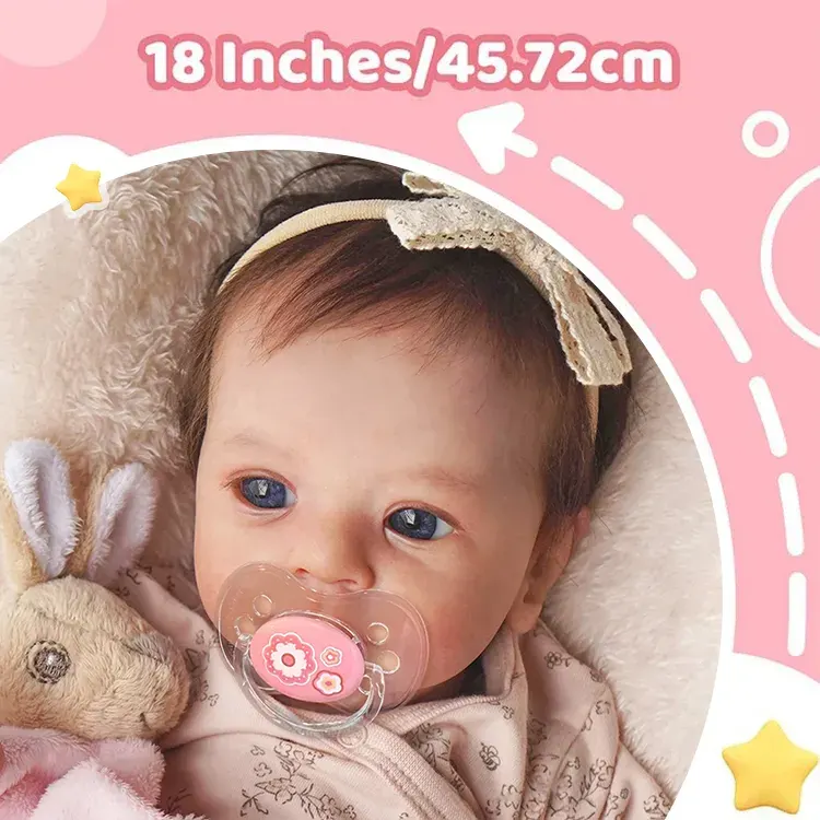 18" Realistic and Cute Reborn Baby Girl Bright Eyes Opened with Brown Hair, photograph 2