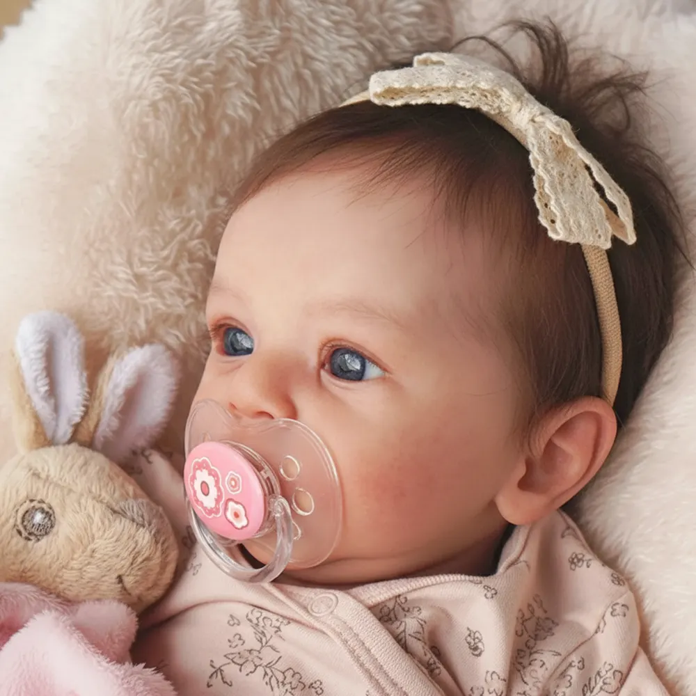 18" Realistic and Cute Reborn Baby Girl Bright Eyes Opened with Brown Hair, photograph 5