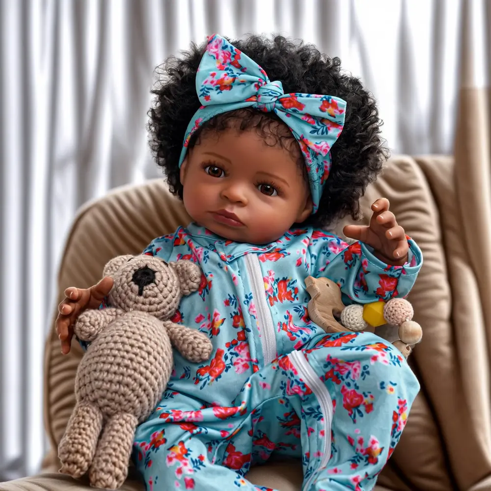 18" Super Lovely Girl Named Layin African American Cloth Body Reborn Baby Doll, photograph 2