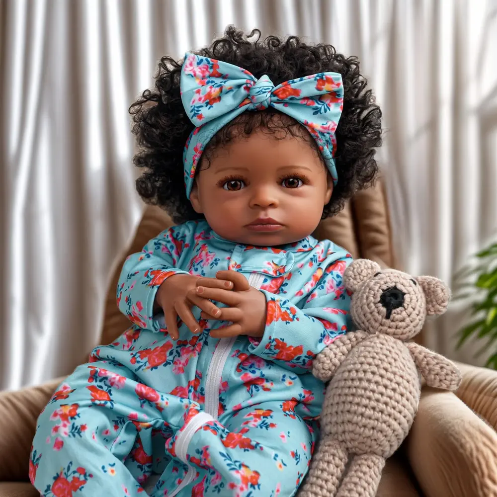 18" Super Lovely Girl Named Layin African American Cloth Body Reborn Baby Doll, photograph 3