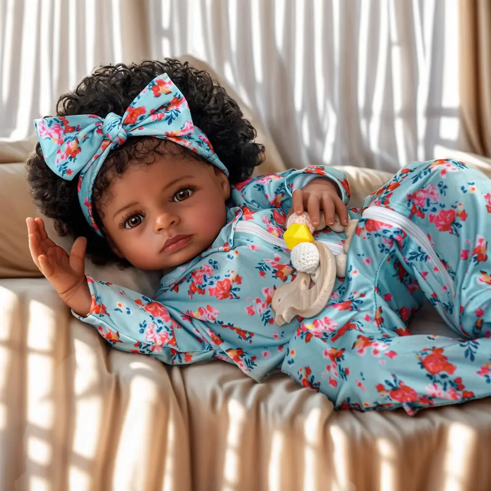 18" Super Lovely Girl Named Layin African American Cloth Body Reborn Baby Doll, photograph 5