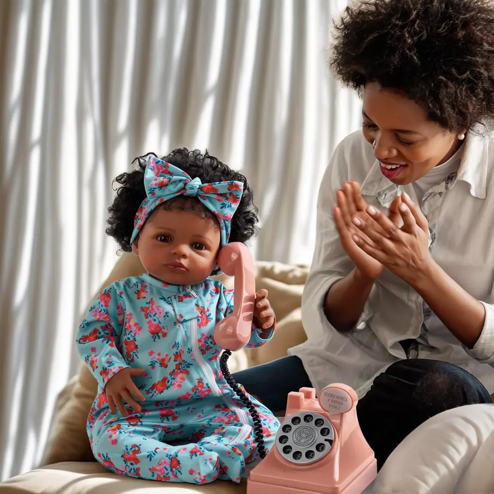 18" Super Lovely Girl Named Layin African American Cloth Body Reborn Baby Doll, photograph 6