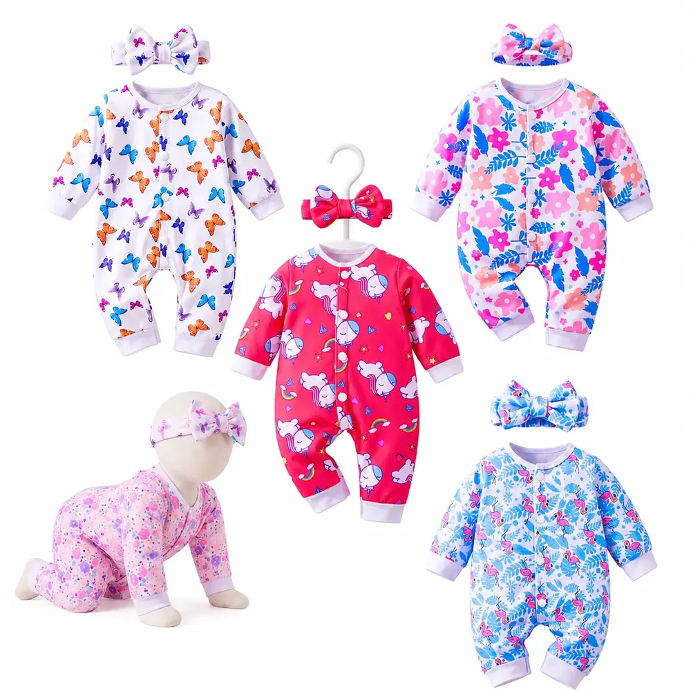 20" Cute Animal & Floral Romper Outfits 5 Sets for Reborn Baby Dolls, photograph 2