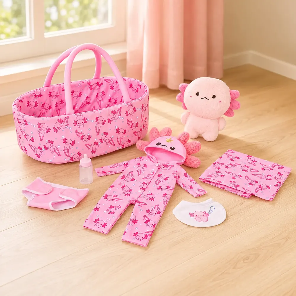 20" Cute Axolotl Basket Gift Set for Reborn Baby Dolls, photograph 2