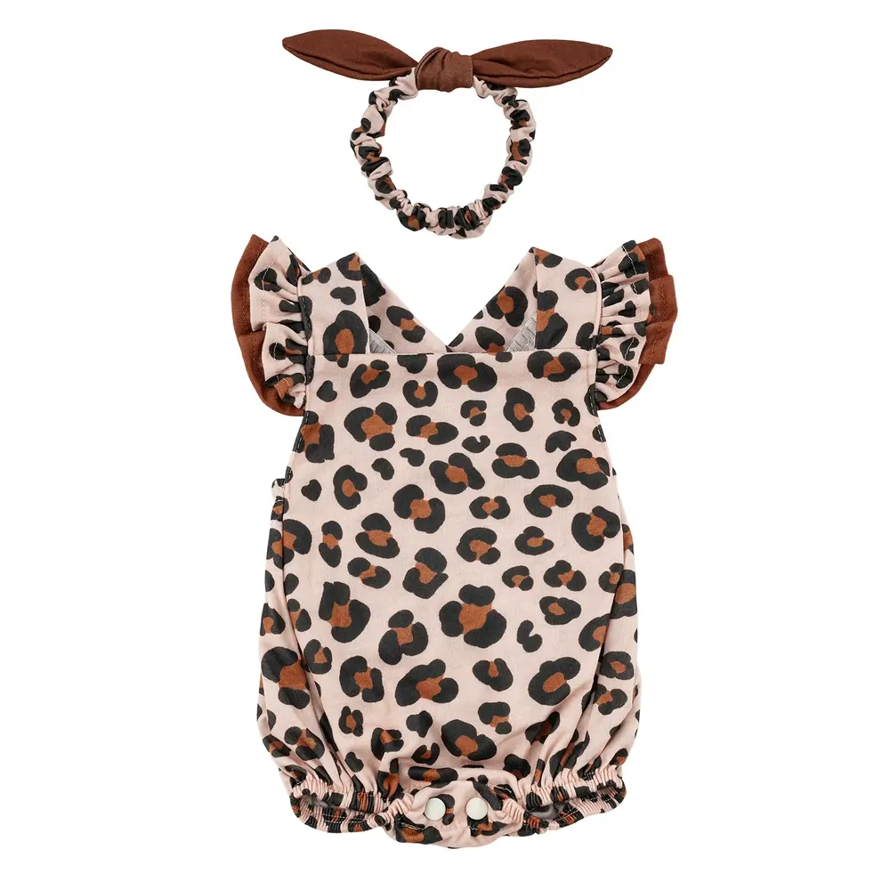 20" Cute Leopard Print Flutter Sleeve Romper Set for Reborn Baby Dolls