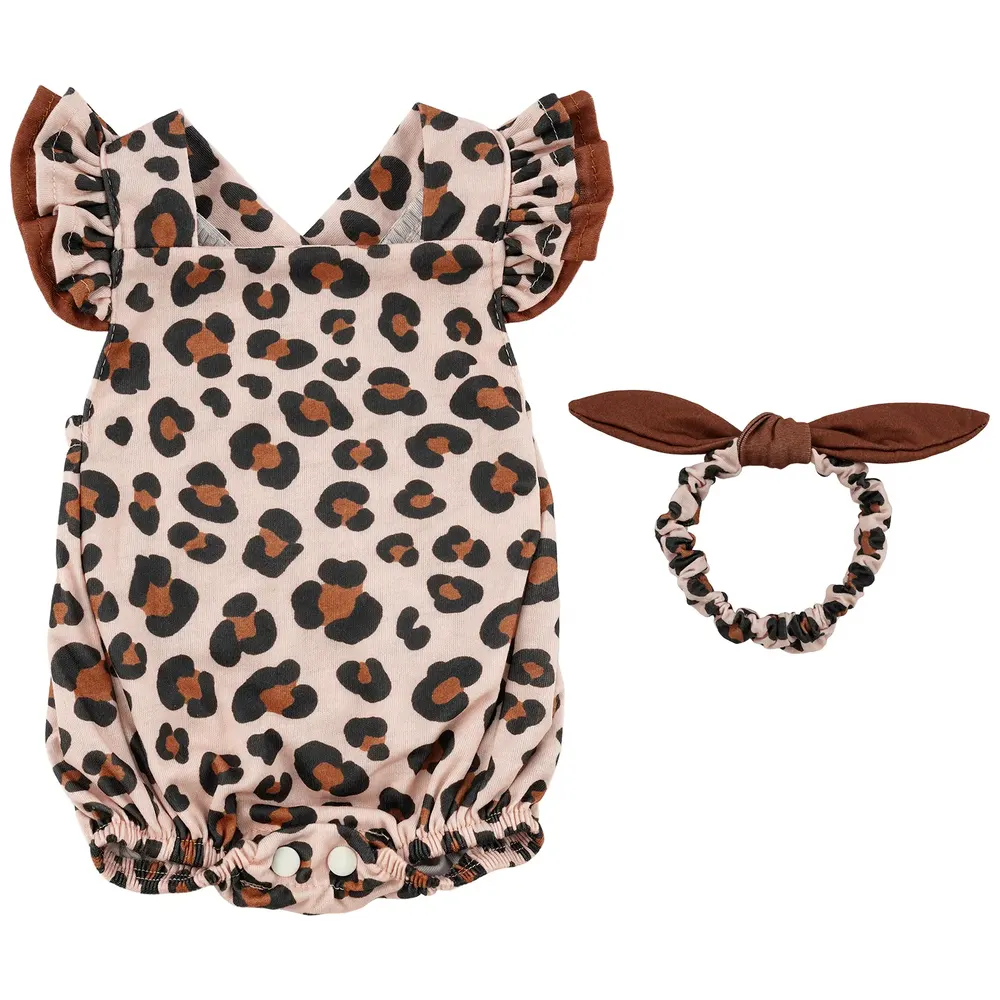 20" Cute Leopard Print Flutter Sleeve Romper Set for Reborn Baby Dolls, photograph 2