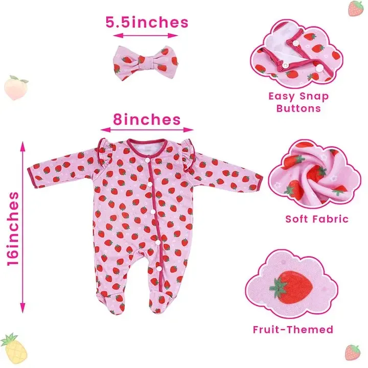 20" Cute Romper & Headband Outfits 5 Sets for Reborn Baby, photograph 2
