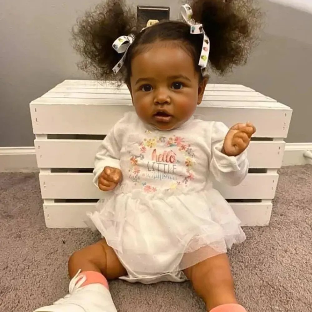 20" Diaz Black African American Reborn Baby Doll Toddlers Girl with Clothes, photograph 2