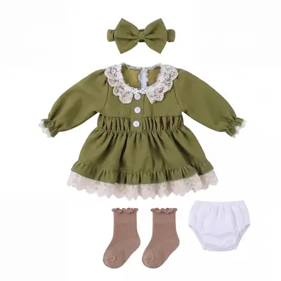 20" Grass Green Lace Dress 4 pcs Set for Reborn Babies