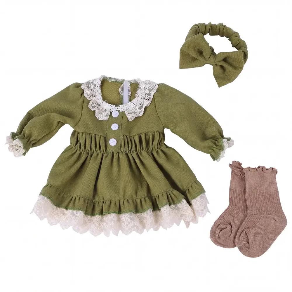 20" Grass Green Lace Dress 4 pcs Set for Reborn Babies, photograph 2