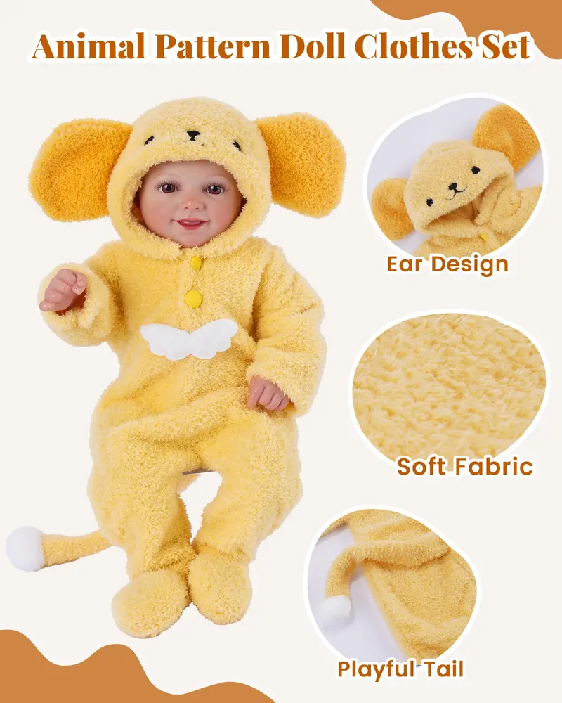 20" Cute Yellow Animal Plush Romper for Reborn Dolls, photograph 3