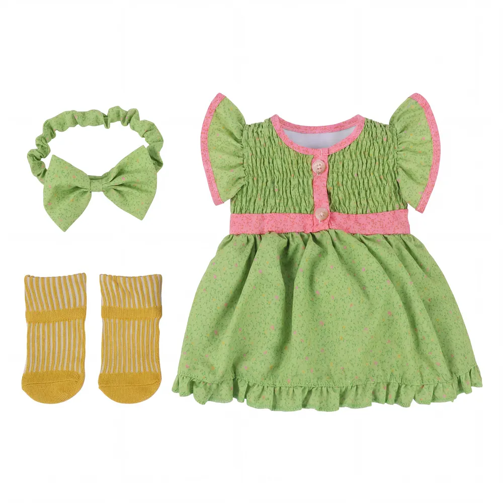 20" Light Green Floral Print 3-Piece Romper Set, photograph 2