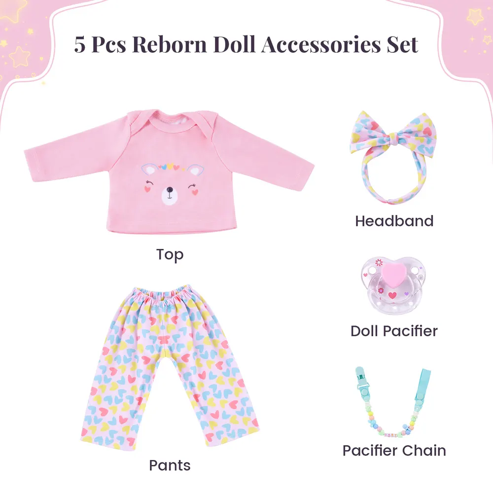 20" Pink Bear Top and Heart-Shaped Pants 5 Pieces Set, photograph 2