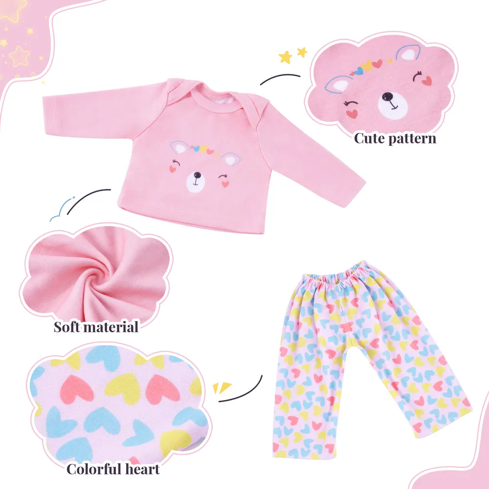 20" Pink Bear Top and Heart-Shaped Pants 5 Pieces Set, photograph 3