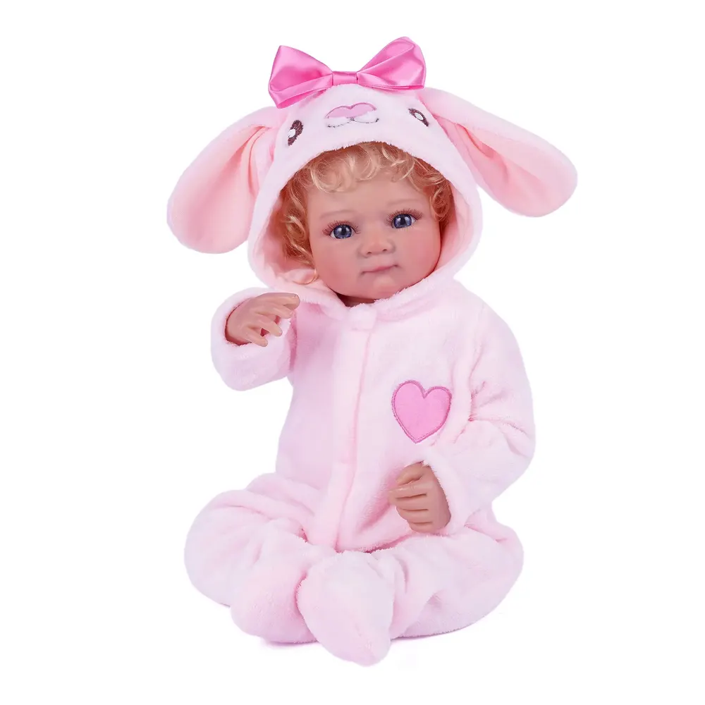 20" Pink Bunny Bow Romper for Reborn Baby, photograph 3