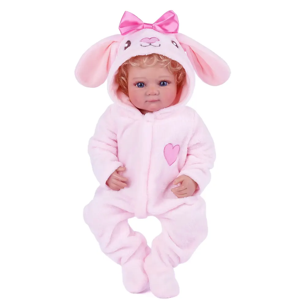 20" Pink Bunny Bow Romper for Reborn Baby, photograph 4