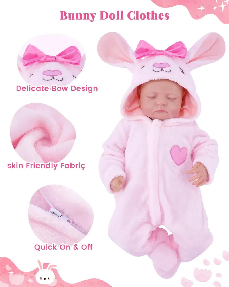 20" Pink Bunny Bow Romper for Reborn Baby, photograph 5