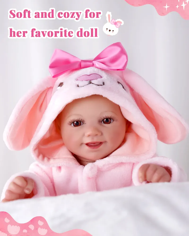 20" Pink Bunny Bow Romper for Reborn Baby, photograph 6