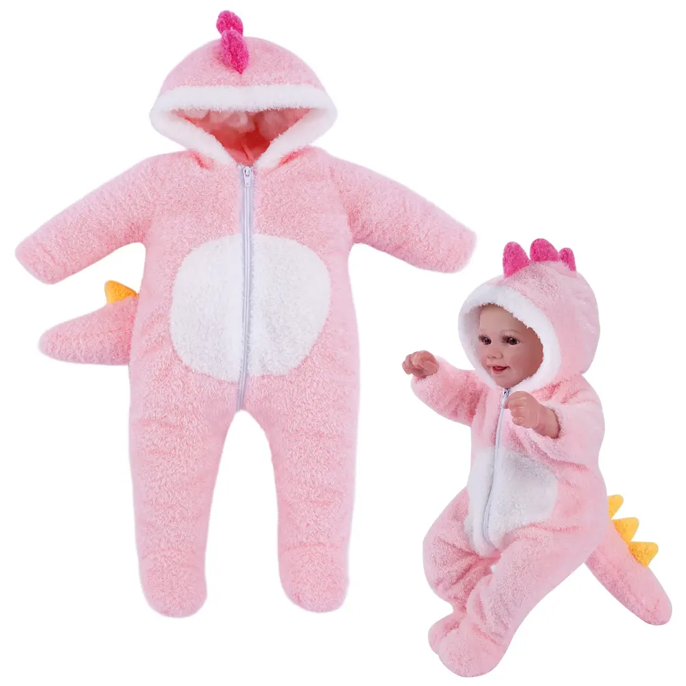 20" Plush Pink Dinosaur Bodysuit Set for Reborn Babies, photograph 2